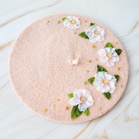 Pink Cherry Blossom Beret